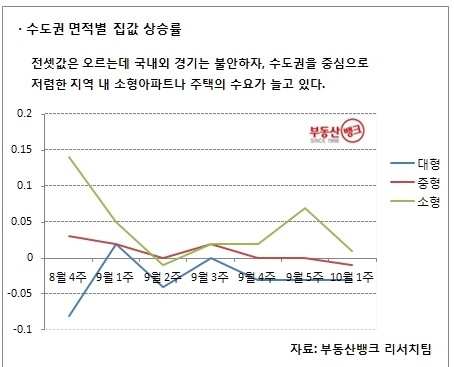 서울을 제외한 수도권 아파트값 면적별 상승률 그래프