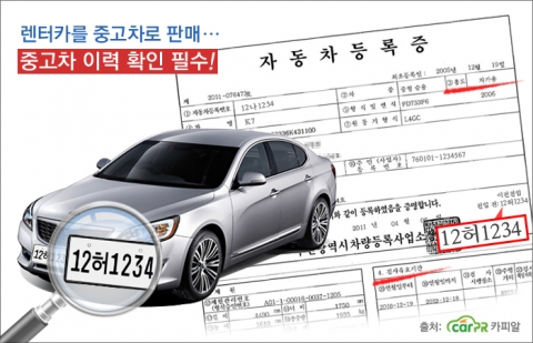 중고차 매매시, 자동차등록증에서 렌트카 이력을 확인할 수 있다.