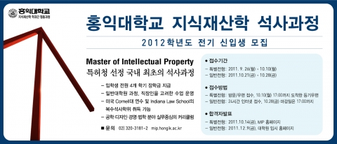 홍익대 지식재산학 석사학위(MIP) 과정, ‘전기 신입생 모집’
