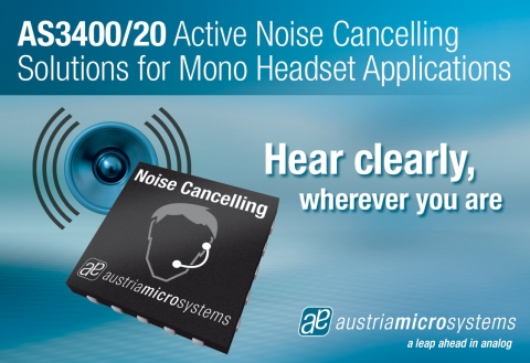 오스트리아마이크로시스템즈, 블루투스와 유선 모노 헤드셋에서 향상된 청취를 위한 능동형 소음 제거(ANC) IC 출시