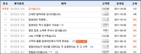 실제 점포라인에서 제공되는 이용후기 컨텐츠