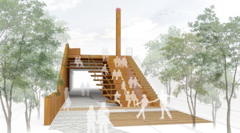 광주시는 푸른길 공원에 올해 광주디자인비엔날레 총감독인 승효상 건축가의 광주폴리 작품을 설치하고 있다