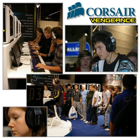 커세어 Vengeance™ 제품을 시연중인 관람객과 선수들