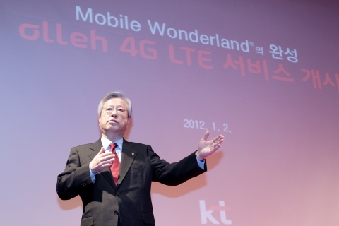 이석채 회장이 LTE 서비스에 대한 설명을 하고 있다.