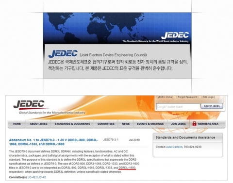 국제 반도체 협약 기구 JEDEC 설명 및 공식 홈페이지에 등록된 1600MHz 규격