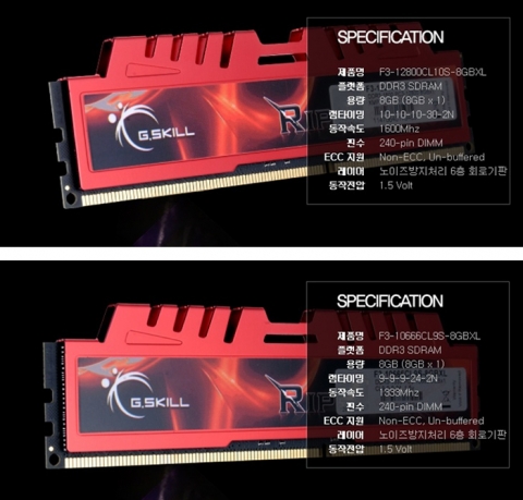 8GB PC-12800, PC-10666 제품 스펙 정보