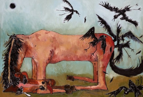 전시회&#039;돌아가자,장미여관으로&#039; 출품작 이재우_새와 말_oil on canvas_130.3x89.4_2009