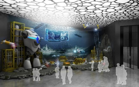 심해존 : 해양특화로봇들이 수중 6천미터 심해에서 인간을 대신해 자원탐사, 광물 채굴하는 모습을 3D 애니메이션 영상, 음향과 함께 흥미진진한 퍼포먼스로 펼친다.