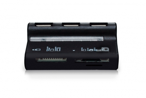 노벨뷰 멀티 카드리더기, USB 허브 일체형 NB-108/블랙 - 정면