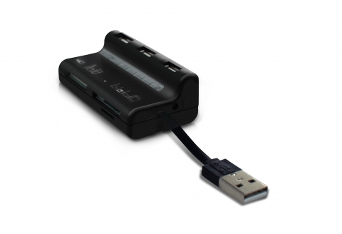노벨뷰 멀티 카드리더기, USB 허브 일체형 NB-108/블랙 - 측면