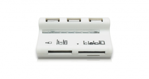 노벨뷰 멀티 카드리더기, USB 허브 일체형 NB-108/화이트 - 정면