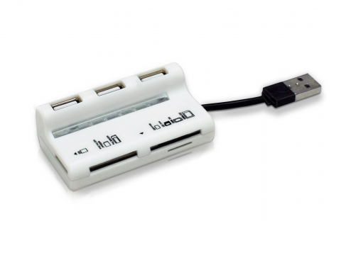 노벨뷰 멀티 카드리더기, USB 허브 일체형 NB-108/화이트 - 측면