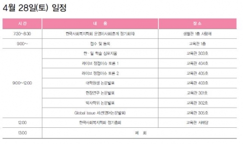 한국사회복지학회 춘계학술대회 4월 28일(토)