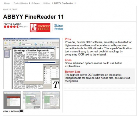 PC Magazine의 Editor&#039;s Choice에 선정된 ABBYY FineReader