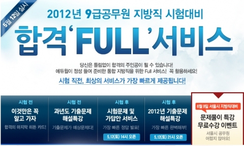 공무원 전문 교육기업 에듀윌(대표 양형남, eduwill.net)은 5월 12일(토) 실시될 지방직 9급 공무원 시험을 앞두고 수험생들을 위한 ‘FULL 서비스’를 제공한다.