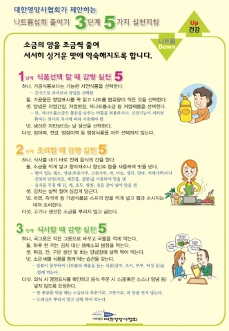 대한영양사협회가 제안하는 나트륨섭취 줄이기 3단계 5가지 실천지침