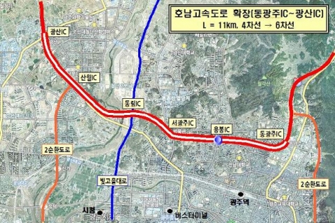 동광주~광산IC 간 호남고속도로 지도