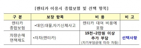 렌터카 이용시 종합보험 및 선택 항목