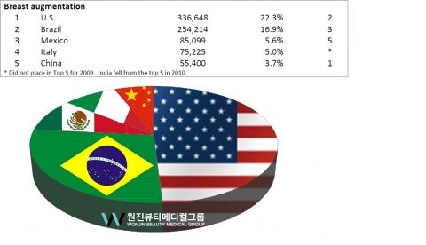 국가별 가슴확대수술 현황(사진출처:원진성형외과)