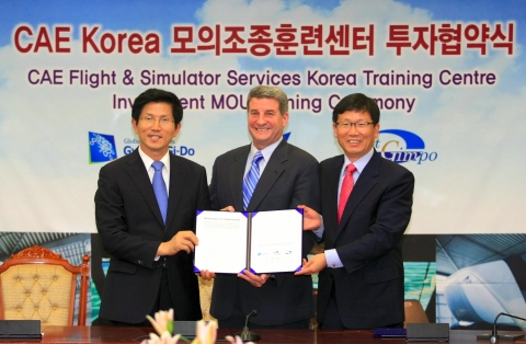 김문수 경기도지사와 유영록 김포시장은 주한 캐나다 공사가 배석한 가운데 17일 경기도청 상황실에서 케빈 스피드 (Kevin Speed) CAE 아시아 지역 대표와 「CAE Kore