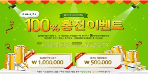 알바천국(대표 최인녕 www.alba.co.kr)이 풍성한 가을을 맞아 기업회원들을 대상으로 통 크게 경품을 쏘는 ‘100% 에너지충전이벤트’를 실시한다.
