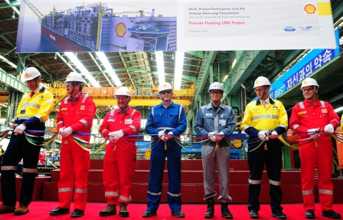 Shell, Technip and Samsung Heavy Industries celebrate the first steel cut for the game-changing Prelude floating liquefied natural gas project’s substructure