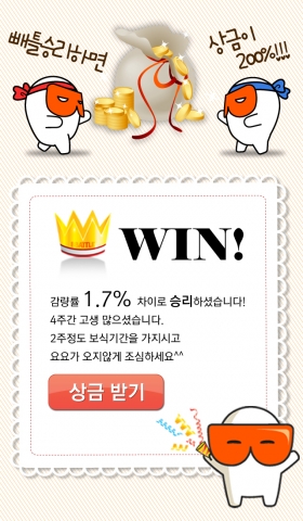 소셜다이어트 게임에서 승리하면 200%의 상금을 받게 된다.