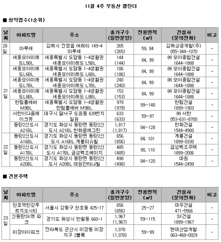 11월 4주 주간분양