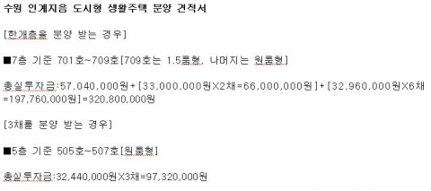 수원 인계지음 도시형 생활주택 분양 견적서