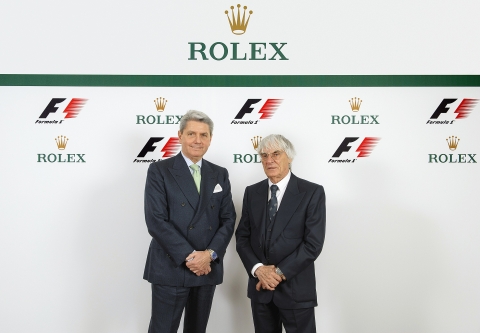(왼쪽부터) 롤렉스 CEO 지안 리카르도 마리니 (Gian Riccardo Marini), 포뮬러1 그룹 CEO 버니 에클레스톤(Bernie Ecclestone)