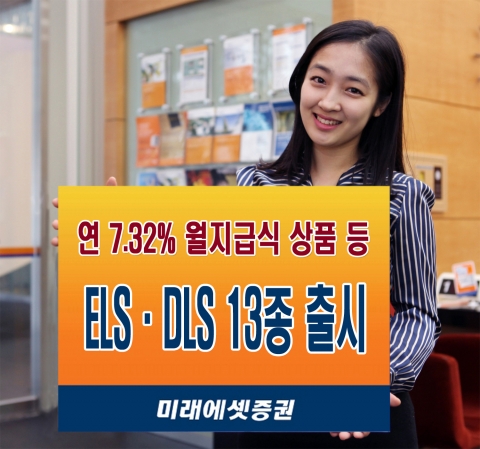 미래에셋증권은 연 7.32% 월지급식 ELS상품을 포함한 원금비보장형 파생결합증권 13종을 오는 2월 1일(금)까지 약 1,077억 규모로 판매한다.