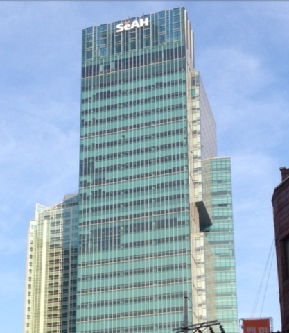 서울 마포구 합정역 사거리에 위치한 세아그룹 통합사옥인 ‘세아타워’의 전경. 지하 7층, 지상 32층 규모다.