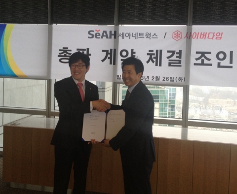 현석진 사이버다임 대표(왼쪽)와 고영규 세아네트웍스 본부장(오른쪽)