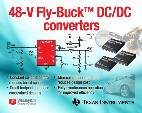 TI, 업계 최초 오토모티브 및 산업용 애플리케이션을 위한 48V COT 동기식 스텝다운 컨버터 출시