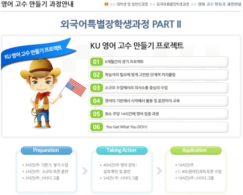 건국대학교는 20일 학생들의 어학실력 향상을 위해 건국대 언어교육원(원장 황종배)과 함께 무료로 영어 기초부터 회화까지 단계적 커리큘럼을 강의하는 ‘KU 영어고수만들기’ 장학프로그