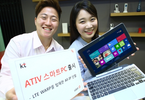 KT는 LTE와 와이파이를 동시에 지원하는 올아이피 단말인 삼성전자의 ‘아티브 스마트PC’를 2일 출시한다.