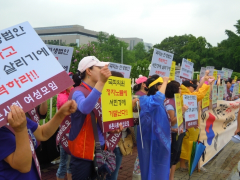 바른사회여성모임이 여의도에서 국정원 국정조사 및 NLL 관련 논쟁을 중단하라는 시위를 하고 있다.