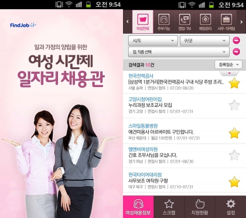 파인드잡은 여성가족부와 함께 여성을 위한 양질의 시간제 일자리만을 엄선한 모바일 앱 여성 시간제 일자리 채용관 앱을 출시해 운영한다고 밝혔다.