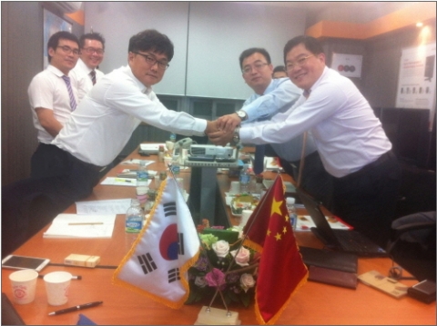 KOSTEC CEO Oh-Sung Kwon (left) and a Shanghai Chartwell Medical Instrument Co.,Ltd. CEO (right)