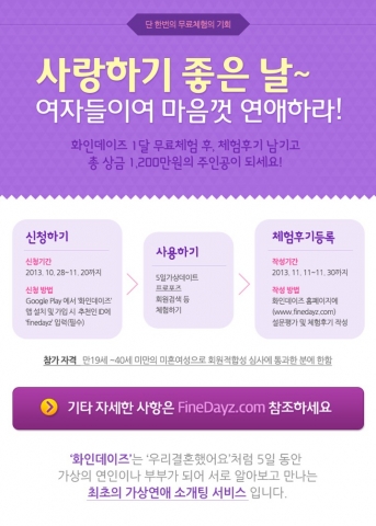 화인데이즈를 출시한 에덴씨티가 미혼 여성들을 대상으로 사랑하기 좋은 날 화인데이즈 무료체험 이벤트를 마련했다.