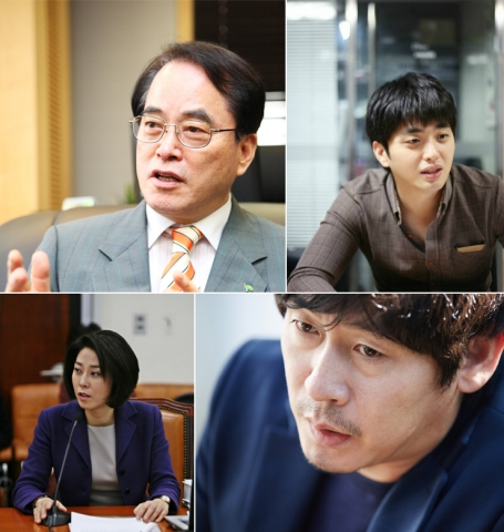 왼쪽 위부터 초록우산 어린이재단 이제훈 회장, 영화 소원의 원작소설 소원-희망의 날개를 찾아서의 저자 소재원 작가, 배우 설경구, 나영이 주치의 신의진(국회의원, 의사)