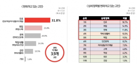 2013년 대한민국 20대의 가장 큰 고민은 진로인 것으로 나타났다.