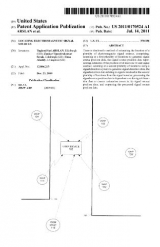 sensewhere Front Page of Publication of US application