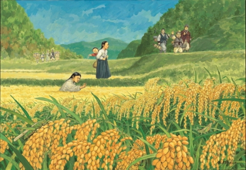 한국만화원화전 전시작품 - 이두호 임꺽정 차손이와 탐례, 도화지, 수채