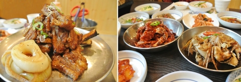 연게소문은 (좌)누드갈비,(우)게장을 선보이고 있다.