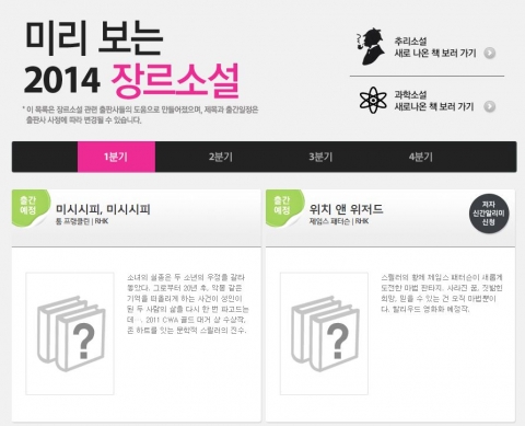 알라딘이 2014년 인문교양도서 및 장르소설 출간 예정작을 공개했다.