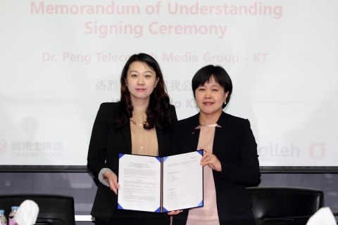 G&E부문 기업IT사업본부장 송희경 상무(사진 우측)와 중국 Dr.Peng 그룹 DC 사업부문 총괄인 Ms. Han Lu(韩露) 부총재(사진 좌측)가 클라우드(Cloud) 및 인터
