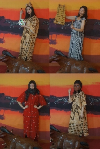아프리카 패션쇼에서 사용될 다양한 서아프리카의 전통의상을 입은 모습.