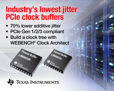 TI는 PCIe(PCI Express) 1.0, 2.0, 3.0 인터페이스를 지원하는 4출력 및 8출력 HCSL(high-speed current steering logic) 클럭