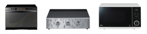 LG주방가전. 왼쪽부터 LG DIOS 광파오븐(MA324DBN), LG히든쿡, LG 전자레인지